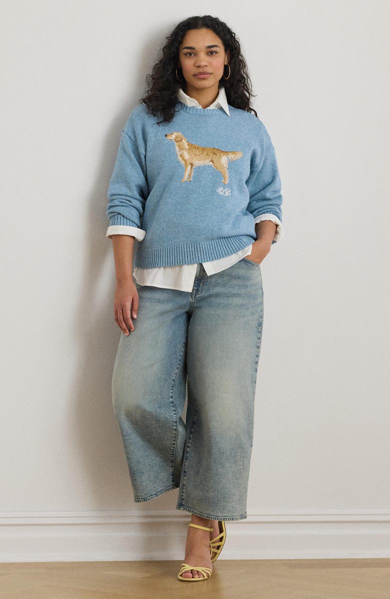 Lauren Ralph Lauren Golden Retriever Intarsia Cotton Sweater, Alternate, color, Blue Note Heather Multi