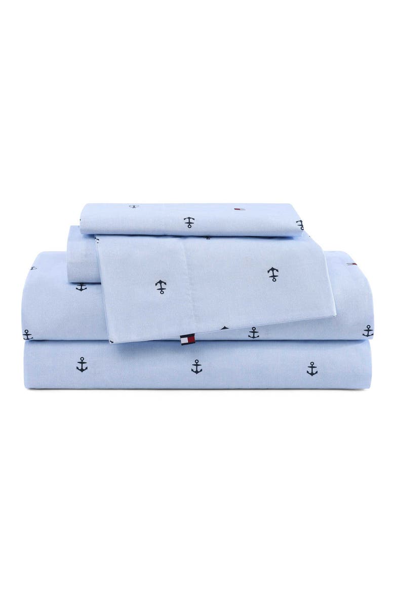Anchor & Flag Cotton Percale Sheet Set, Main, color, LIGHT BLUE