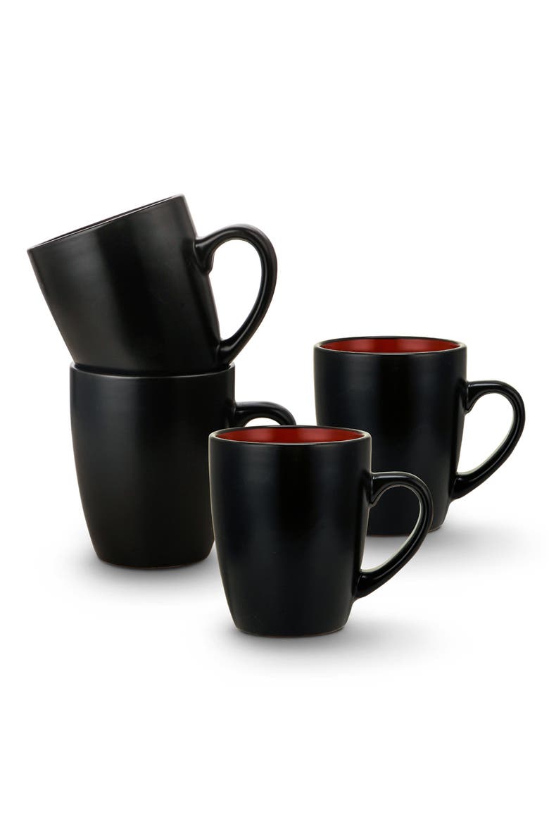 Albie Stoneware 4-Piece Mug Set, Alternate, color, Red and Black