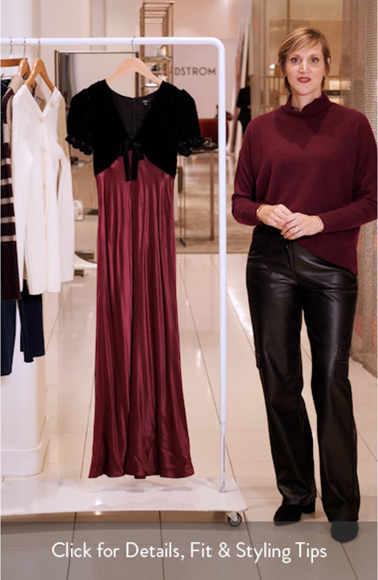 Dory Puff Sleeve Mixed Media Velvet & Satin Cocktail Dress, sales video thumbnail