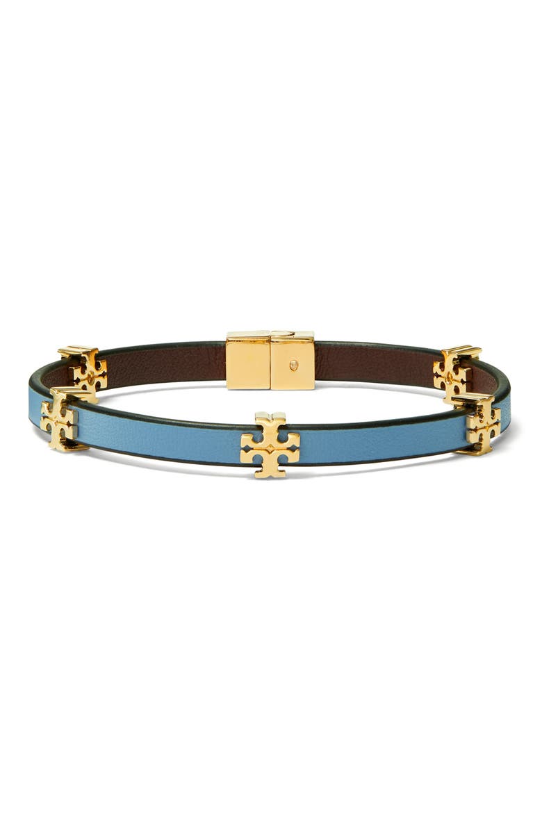Eleanor Leather Bracelet, Main, color, TORY GOLD / BLUE YONDER