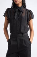 Cinq à Sept Virelle Lace Trim Tie Neck Top