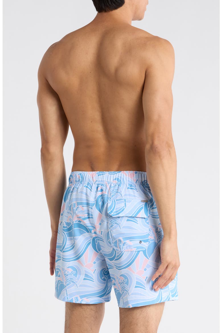 Seersucker Print 4-Way Stretch Volley Swim Trunks, Alternate, color, BLUE