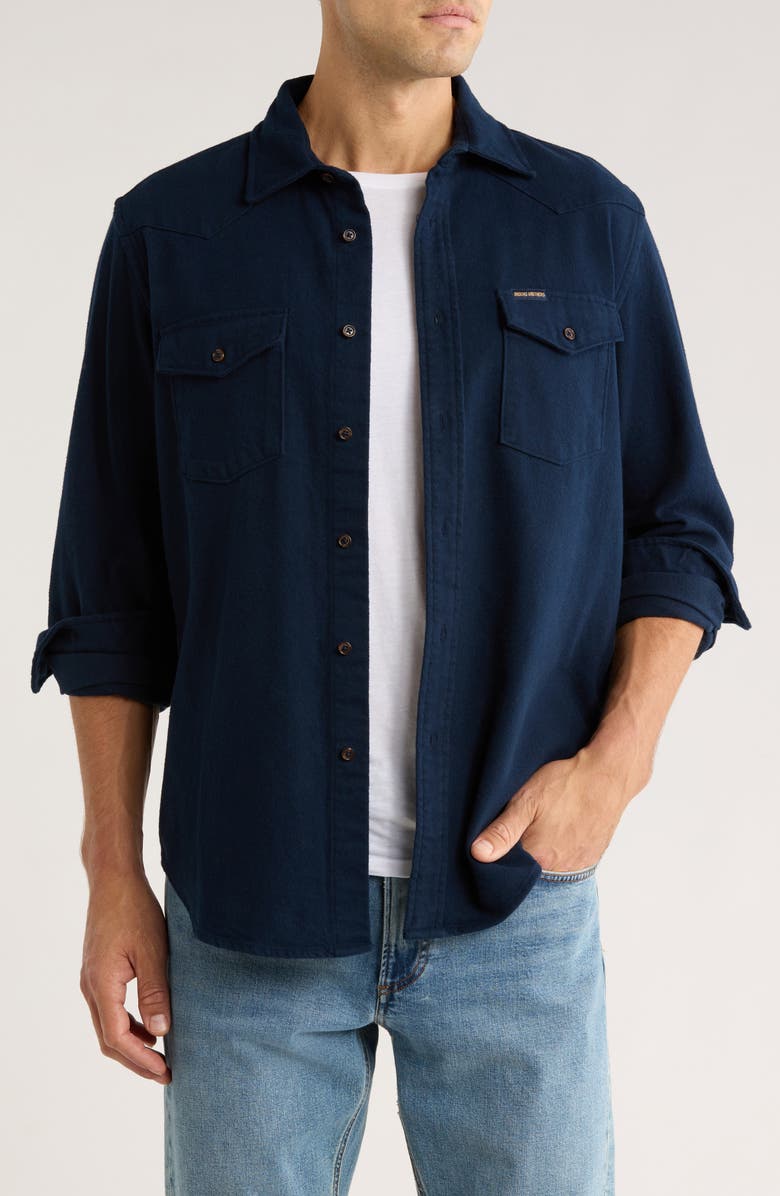 Brooks Brothers Twill Western Shirt, Main, color, Navy