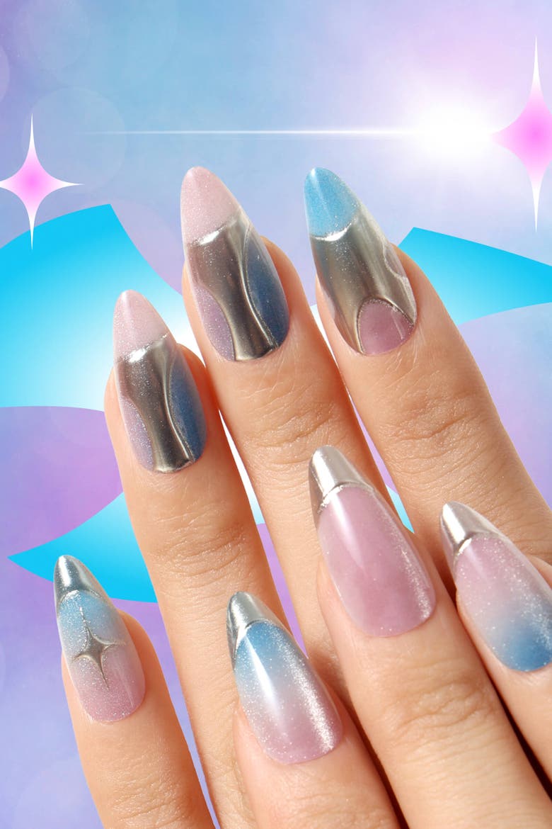 Titanium Jelly Press On Nail By Jade Roland, Alternate, color, Metallic Silver
