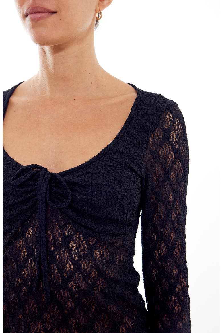 Quinn Tie Front Lace Top, Alternate, color, BLACK