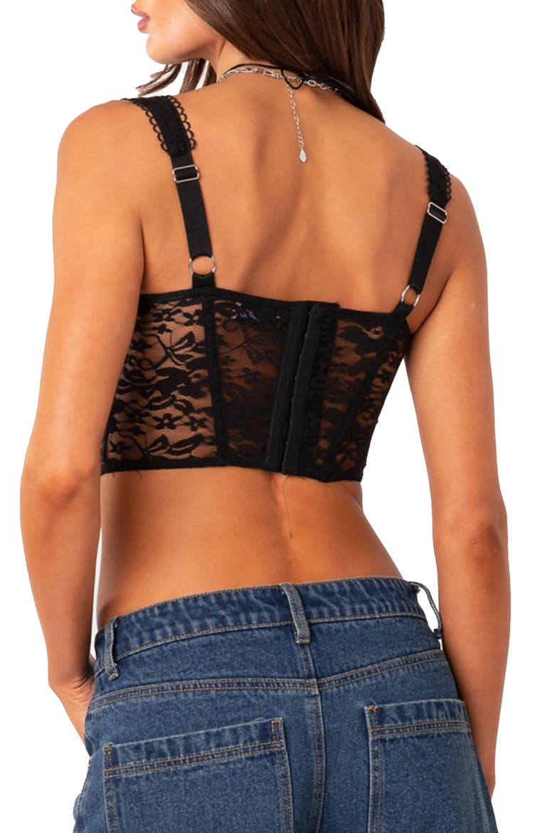 Davina Lace Corset Crop Top, Alternate, color, BLACK