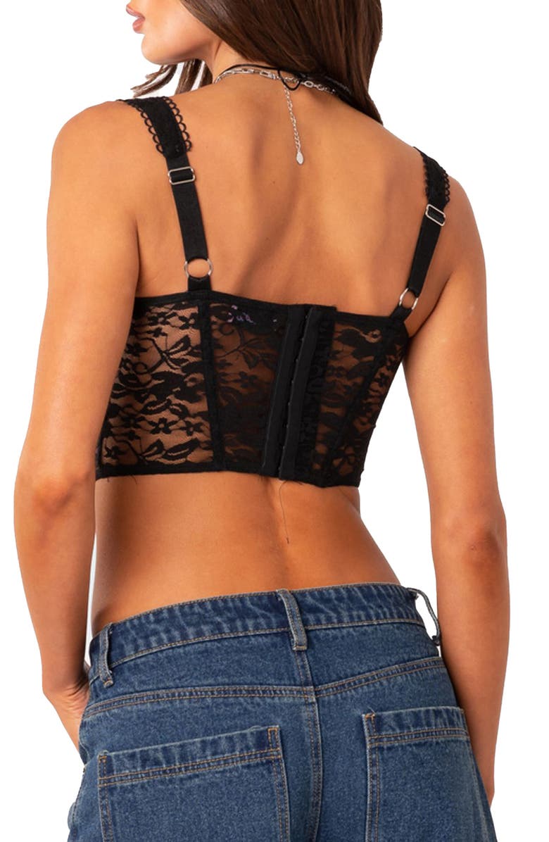 EDIKTED Davina Lace Corset Crop Top, Alternate, color, Black