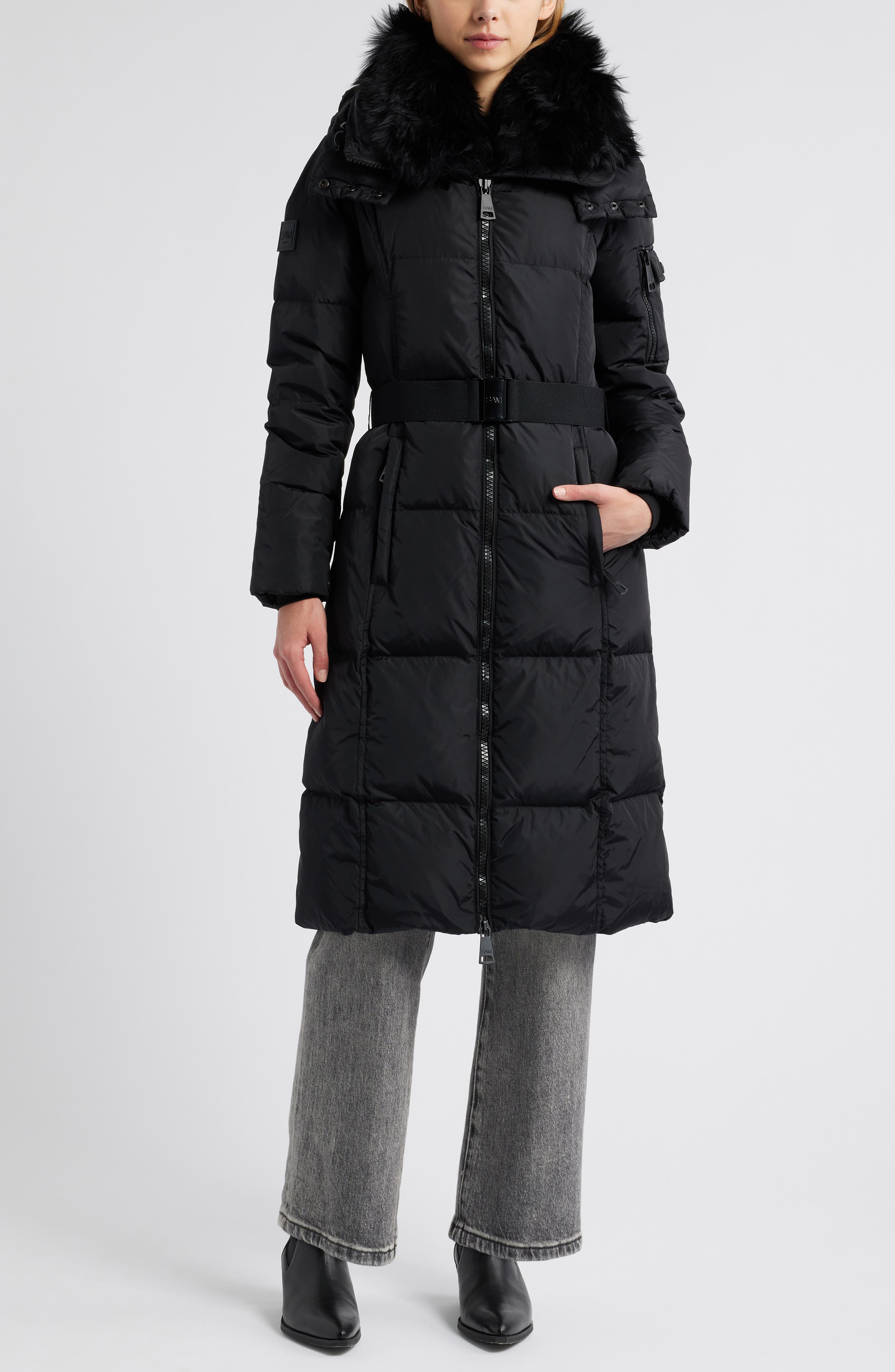 SAM. Luxe Long Noho Water Resistant Down Puffer Coat in Black 