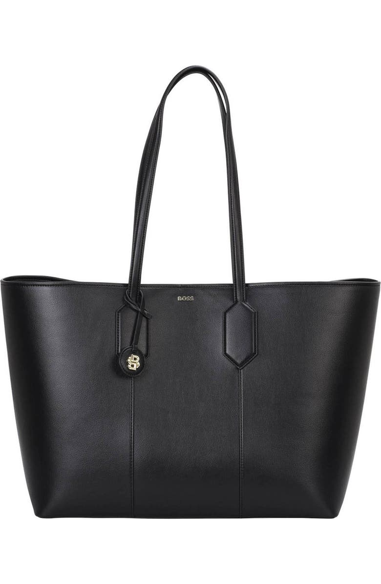 BOSS Liriel Faux Leather East/West Shopper Bag, Main, color, Black