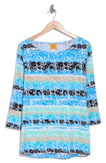 Ruby Rd. Ruby Rd Floral Boat Neck Stretch Cotton Top