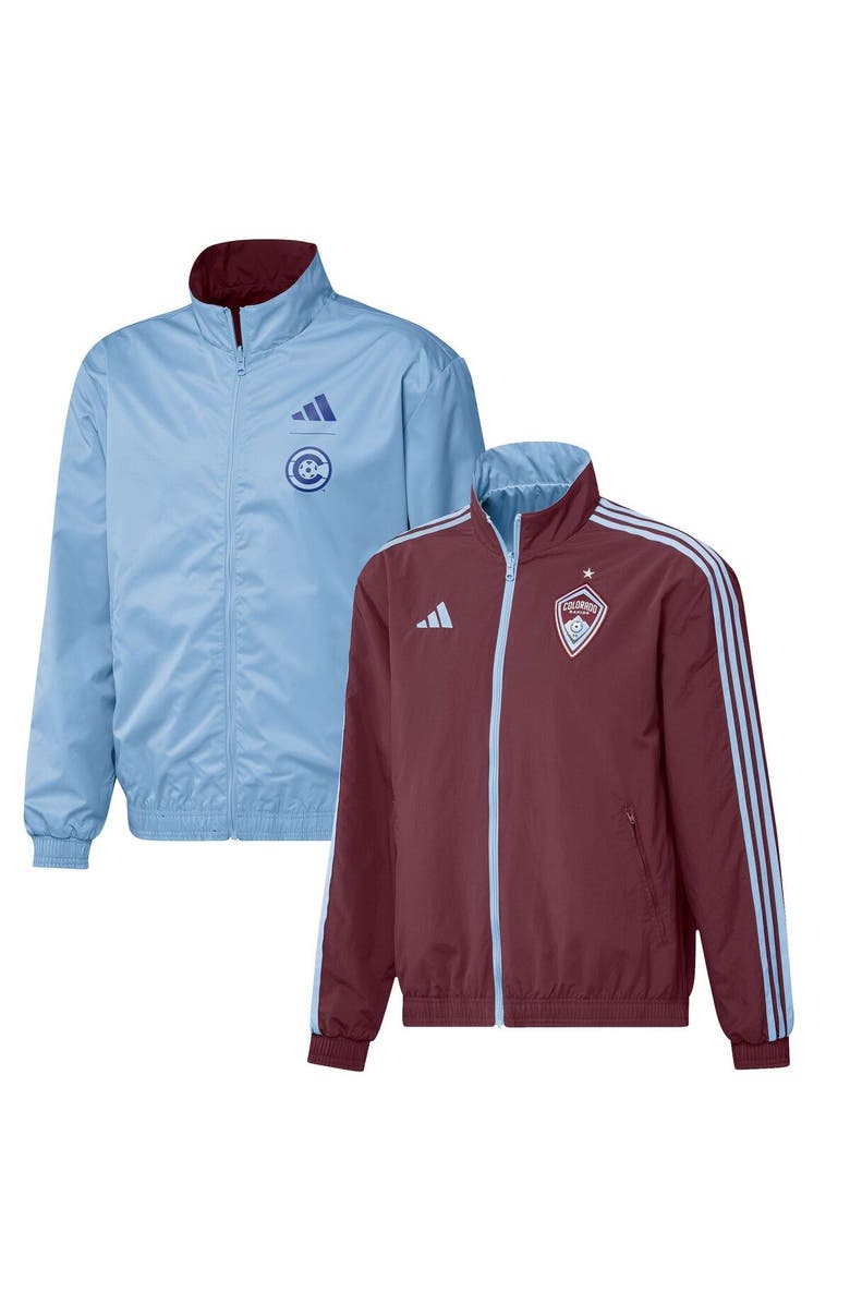 adidas Men's adidas Burgundy/Light Blue Colorado Rapids 2023 On-Field Anthem Full-Zip Reversible Team Jacket, Main, color, 