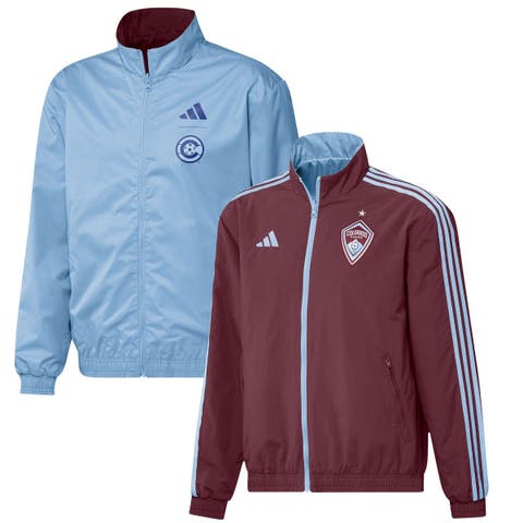 Men's adidas Burgundy/Light Blue Colorado Rapids 2023 On-Field Anthem Full-Zip Reversible Team Jacket
