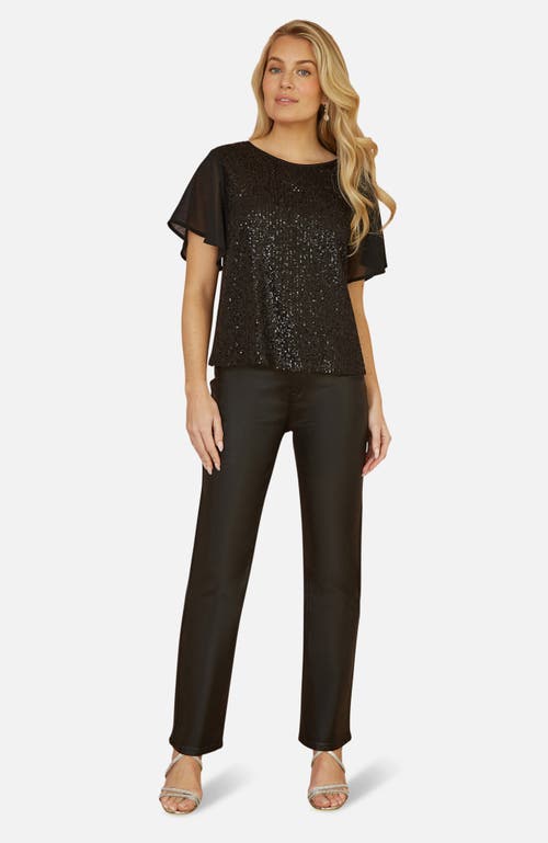 Yumi Sheer Short Sleeve Sequin Top In Black