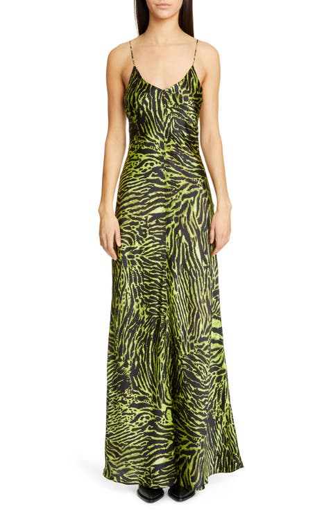 Tiger Print Silk Satin Gown