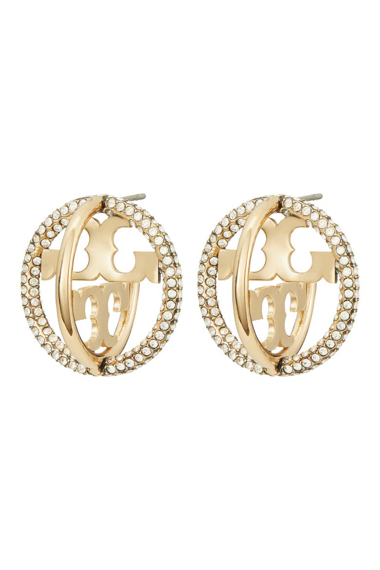 Miller Pavé Double Hoop Earrings, Main, color, TORY GOLD / CRYSTAL