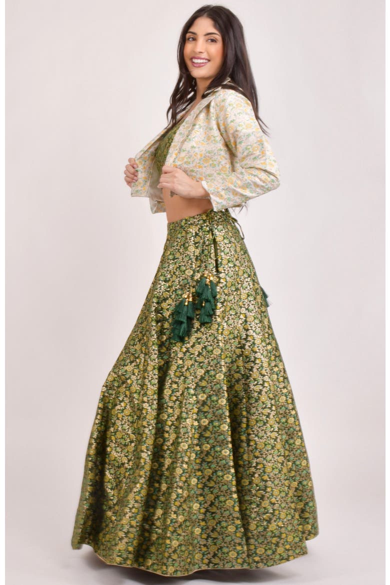 Zele Banarasi Lehenga Choli With Jacket, Alternate, color, Green