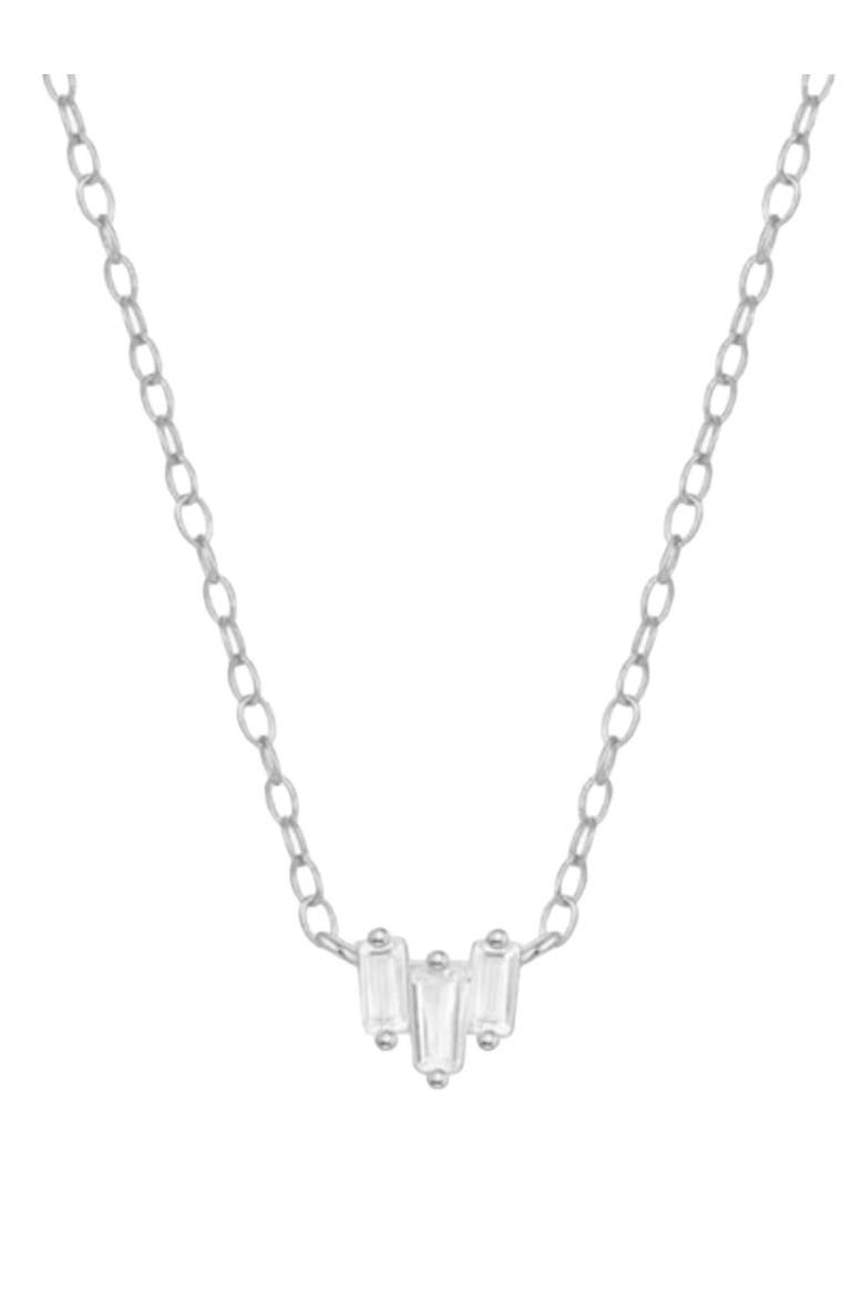 Starling Dainty Necklace with Three Emerald Cut Cubic Zirconia Stones, Main, color, Silver