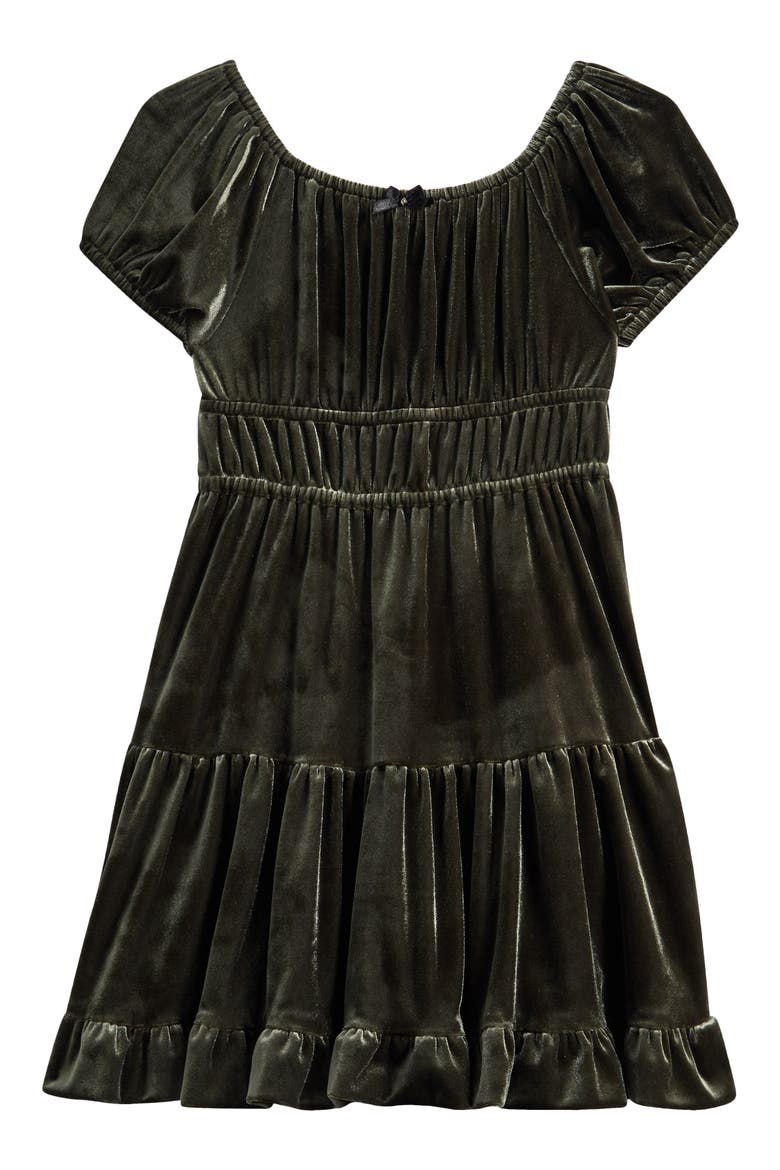 Kids' Tiered Velvet Babydoll Party Dress, Main, color, SAGE