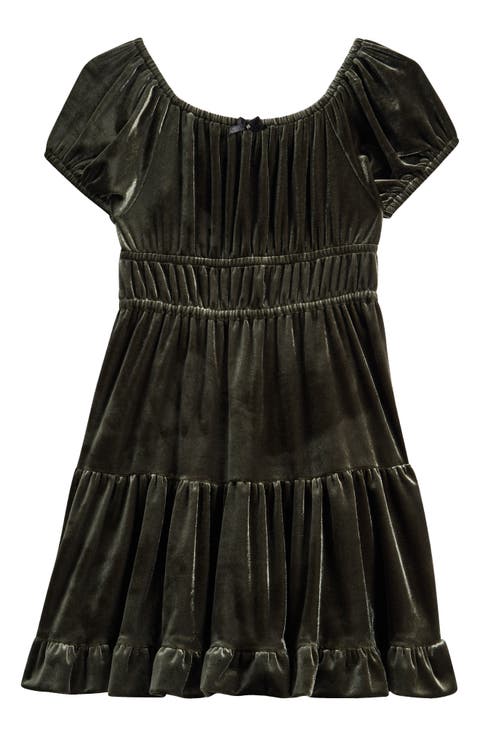 Kids' Tiered Velvet Babydoll Party Dress (Big Kid)