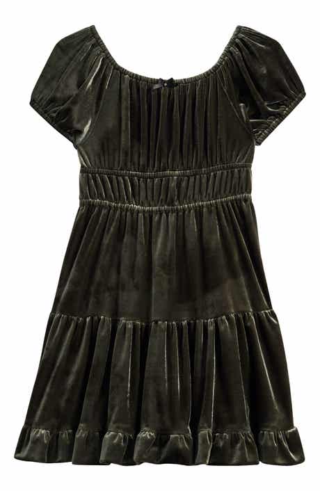 Ava & Yelly Kids' Tiered Velvet Babydoll Party Dress