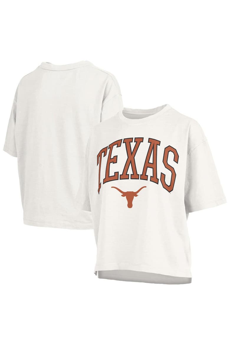 Women's Pressbox White Texas Longhorns Nelson Arch Over Logo Waist Length Oversized Slub T-Shirt, Alternate, color, White