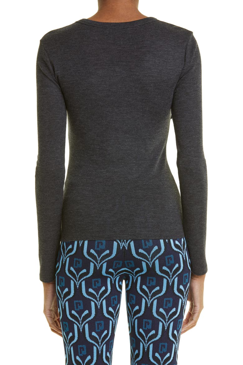 Fitted Long Sleeve Asymmetric Snap Stretch Virgin Wool Top, Alternate, color, DARK GREY