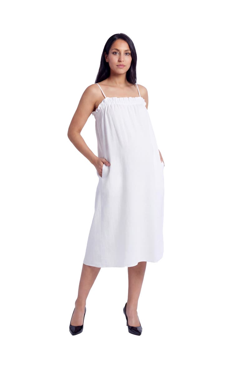 Maternity Essential Spaghetti Strap Smocked Pocket A-Line Maxi Dress, Main, color, White