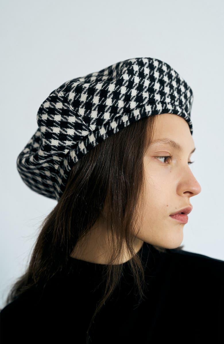 Lost Pattern Houndstooth Beret, Alternate, color, Black