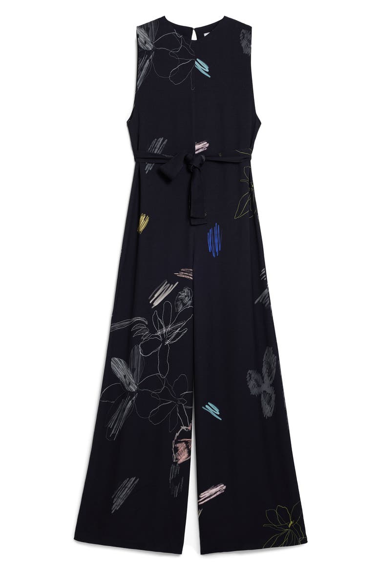 Print Wide Leg Jumpsuit, Alternate, color, BLACK