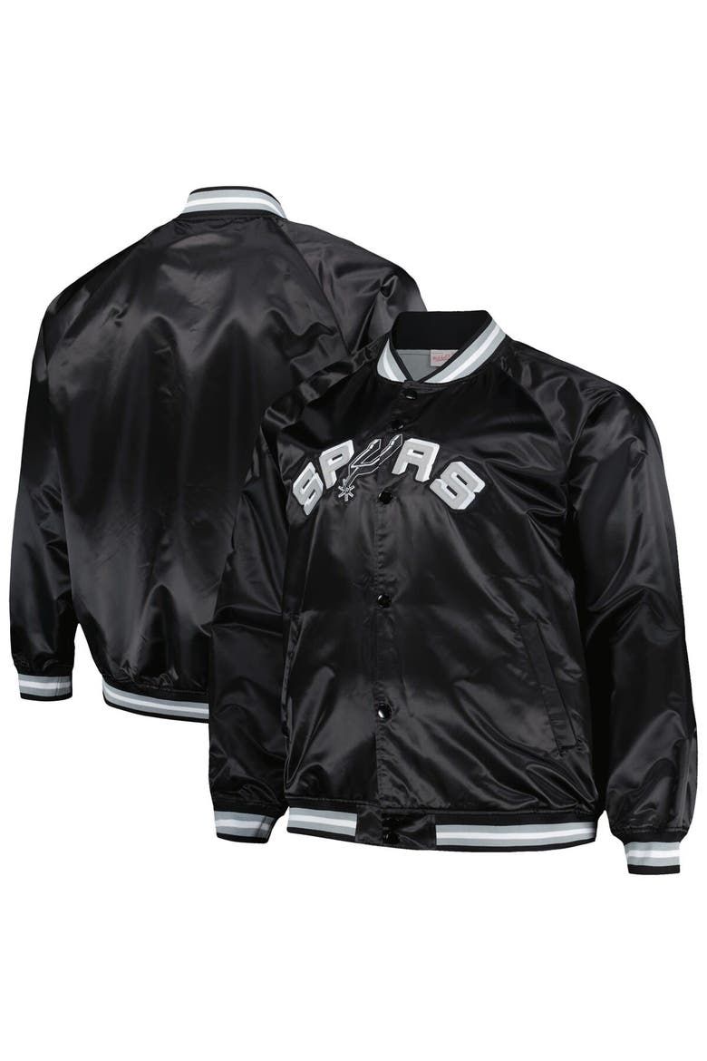 Men's Mitchell & Ness Black San Antonio Spurs Big & Tall Hardwood Classics Wordmark Satin Raglan Full-Zip Jacket, Alternate, color, Black