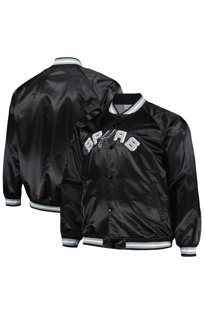 Mitchell & Ness Men's Mitchell & Ness Black San Antonio Spurs Big & Tall Hardwood Classics Wordmark Satin Raglan Full-Zip Jacket, Alternate, color, Black