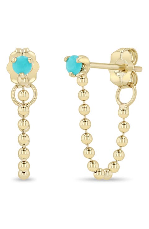 14K Gold Turquoise Bead Front/Back Earrings