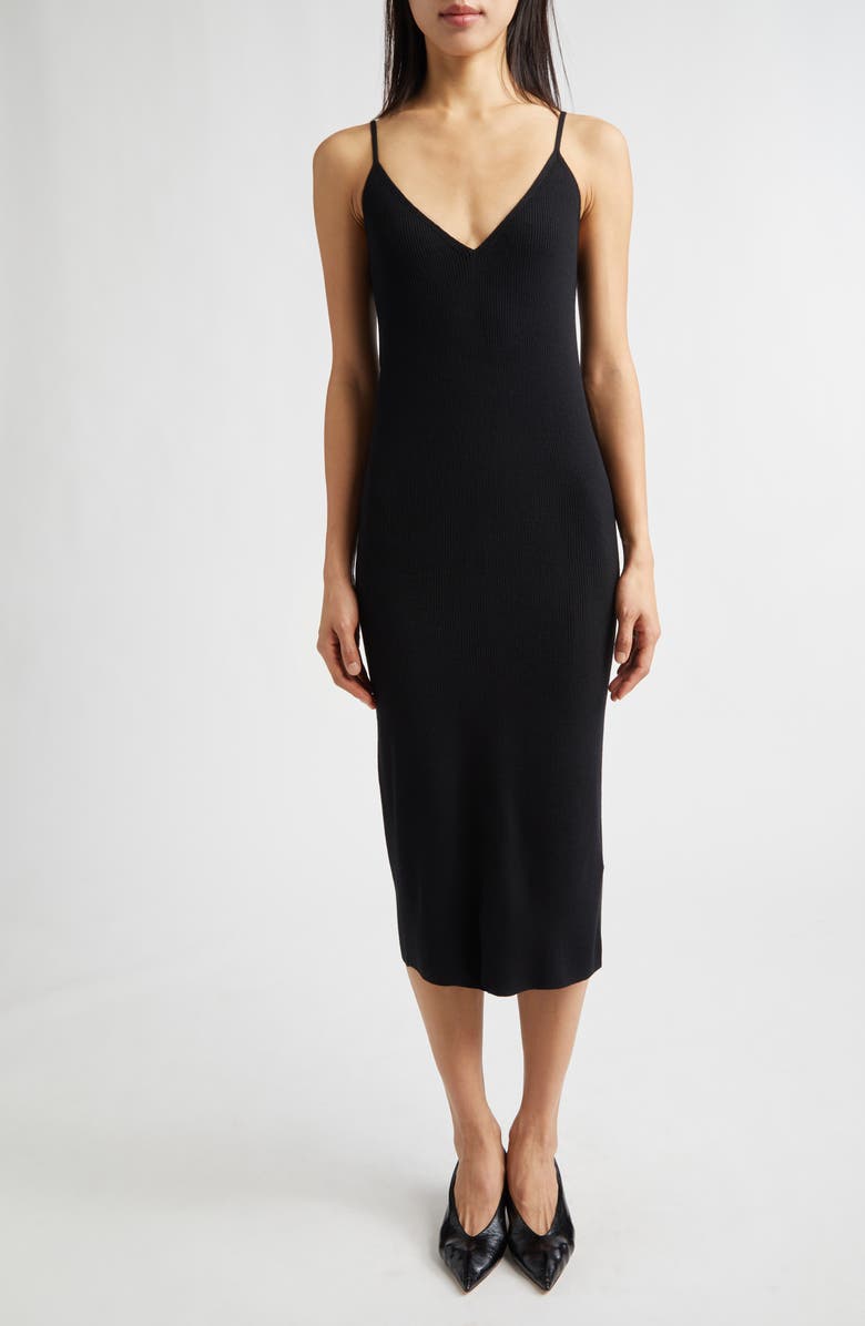 Jil Sander Rib Virgin Wool Sweater Slipdress, Main, color, Black
