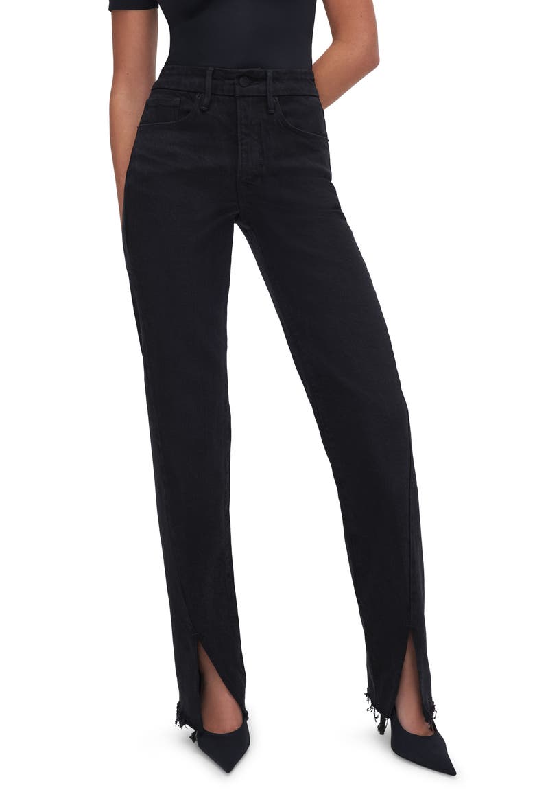 Good Boy Twisted Slit Raw Hem Jeans, Main, color, BLACK318