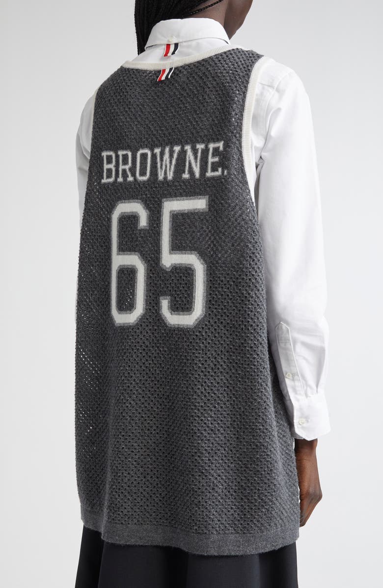 Thom Browne Athletic Mesh Basketball Jersey Sweater Vest, Alternate, color, Medium Grey