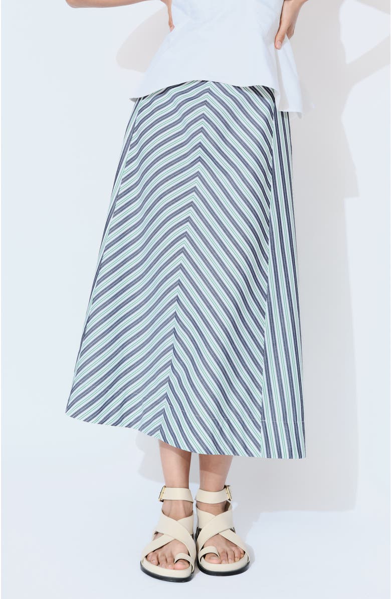De Loreta Jutiapa Panelled A-Line Cotton Midi Skirt, Main, color, Mil Rayas Verde Print