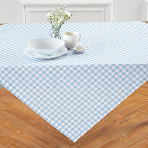 Linen Table Throw 52 x 52 Inch for Dining Table, Holiday and Everyday Table Decor - Gingham Check