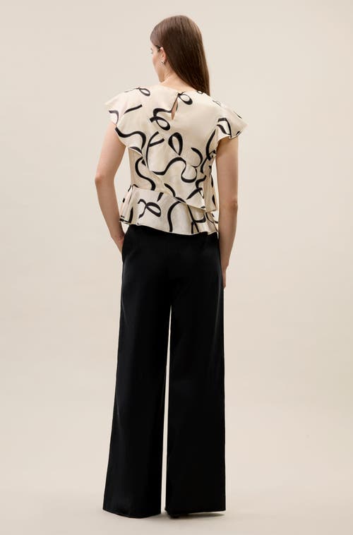 Rebecca Taylor Hollis Satin Top In Ribbon Print In White