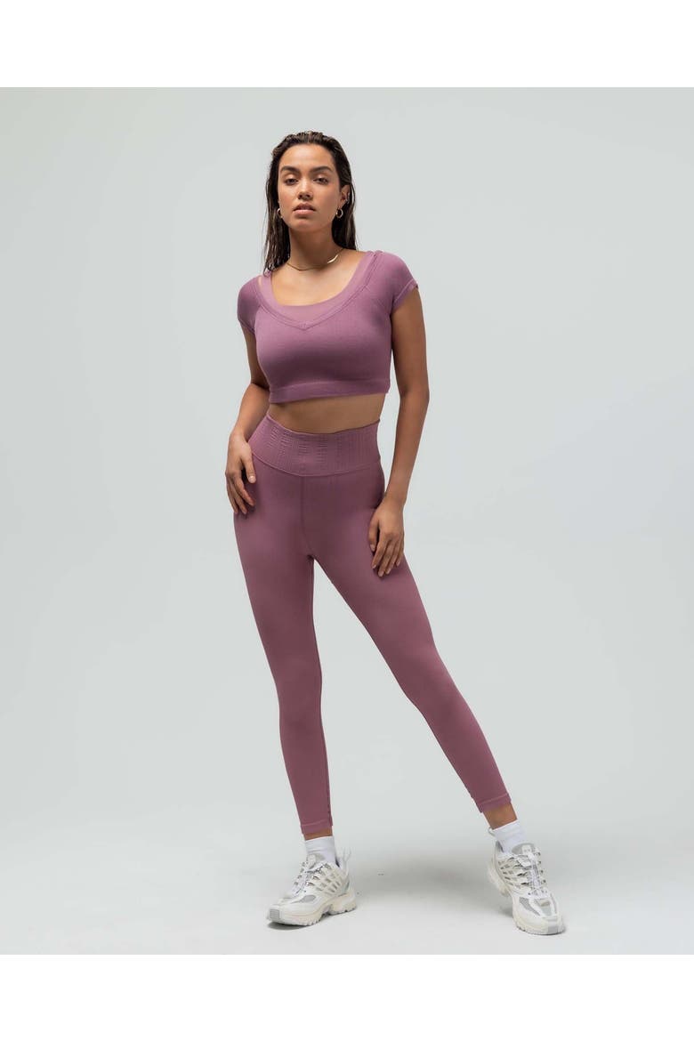 Ribbed Cap Sleeve Crop Top, Alternate, color, MAUVE