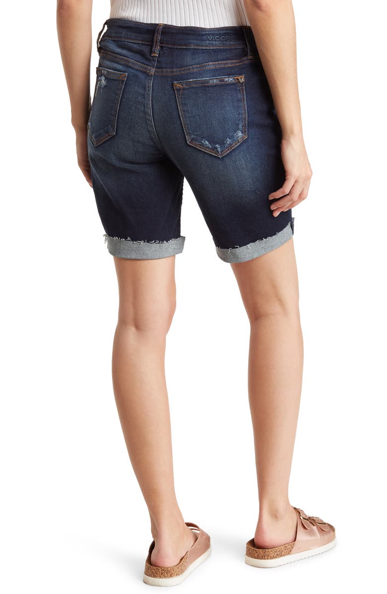 Vigoss Distressed Roll Cuff Denim Bermuda Shorts, Alternate, color, 