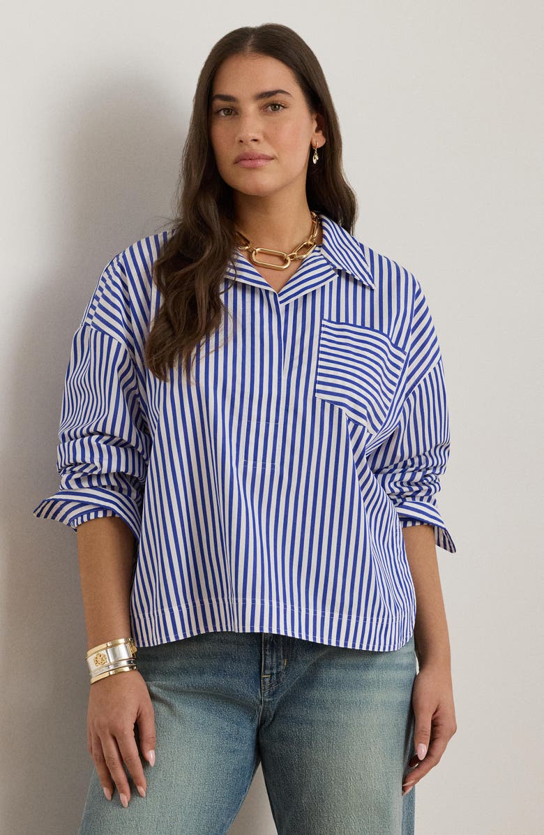 Lauren Ralph Lauren Stachee Stripe Cotton Shirt, Alternate, color, Blue/ White Multi