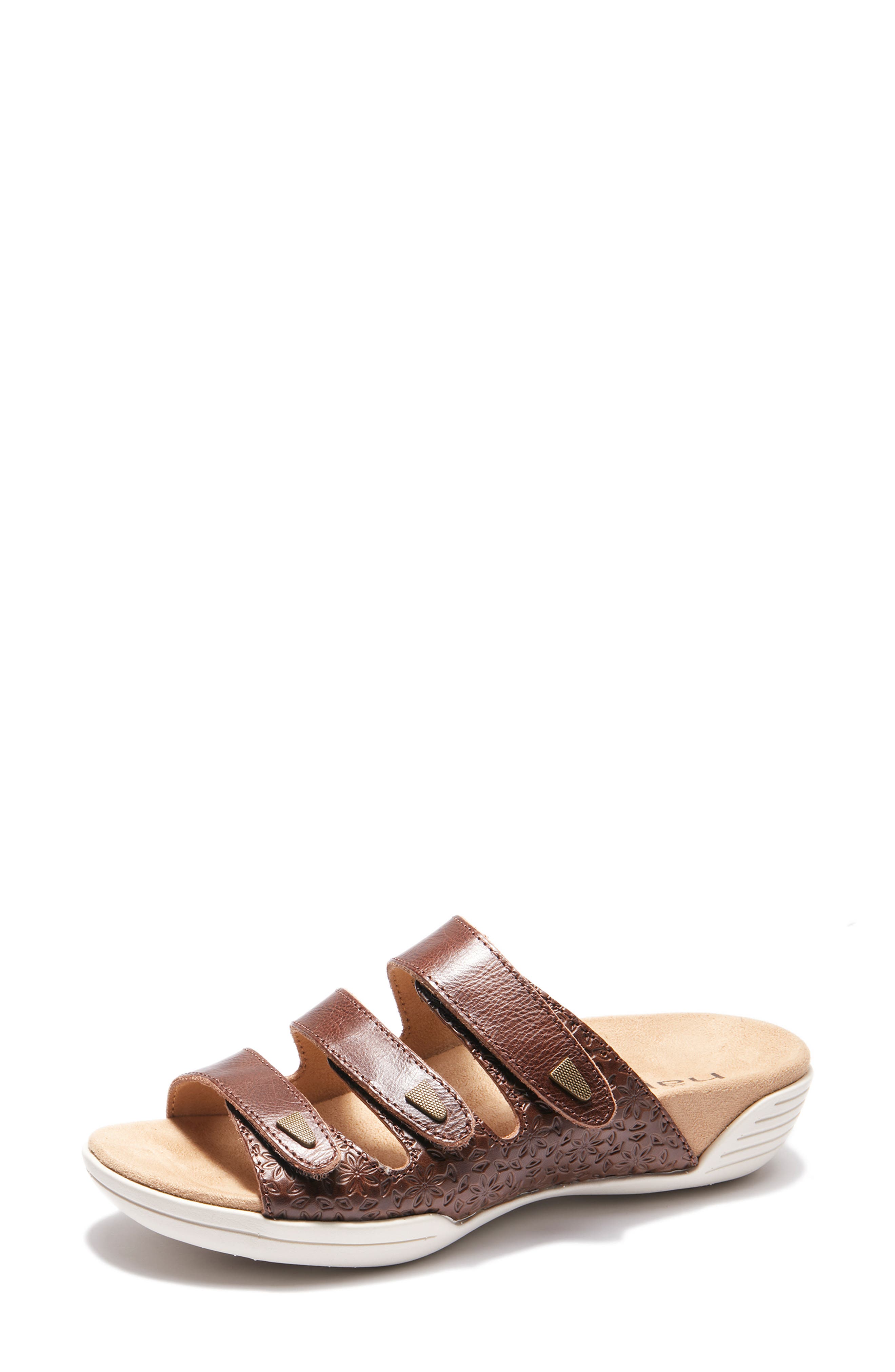 Hälsa Delight Strappy Slide Sandal, Alternate, color, DARK BROWN WAXED/ EMBOSSED