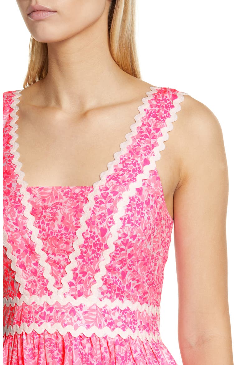 Pollie Floral Rickrack Tiered Cotton Dress, Alternate, color, PINK SHANDY
