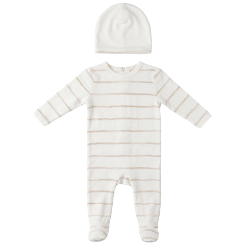 Raised Stripe Long Sleeve Snap Placket Romper and Hat Set (Baby)