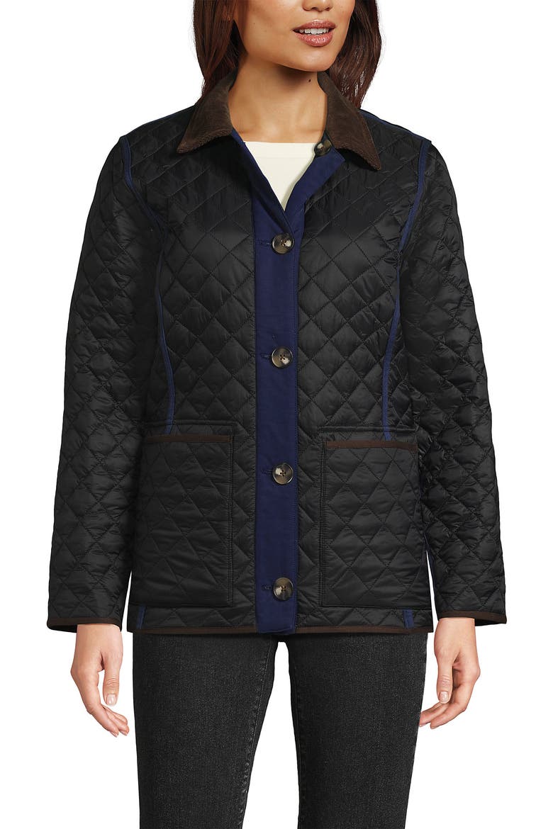 Reversible Barn Quilted Jacket, Main, color, Black/Navy Plaid