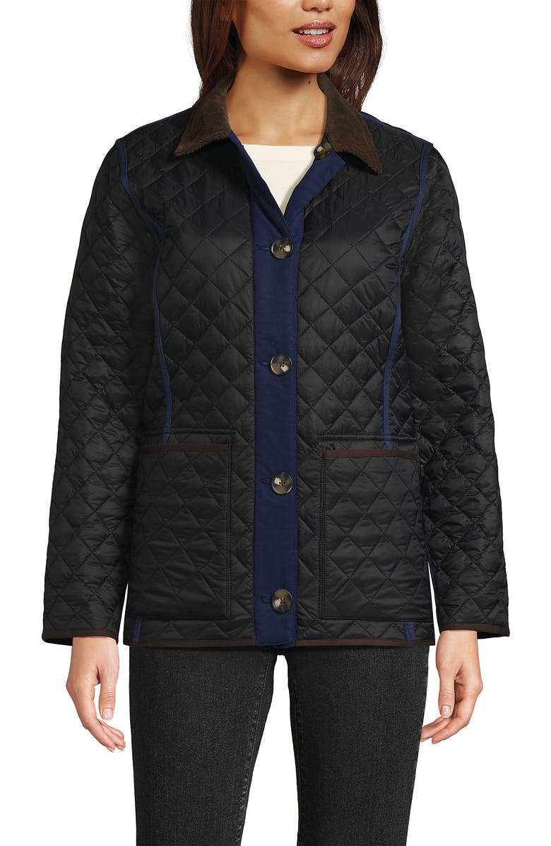 Lands' End Reversible Barn Quilted Jacket, Main, color, Black/Navy Plaid