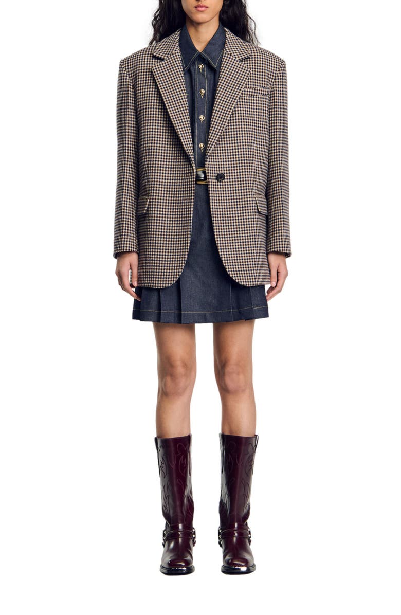 SANDRO Small-check suit jacket, Main, color, 