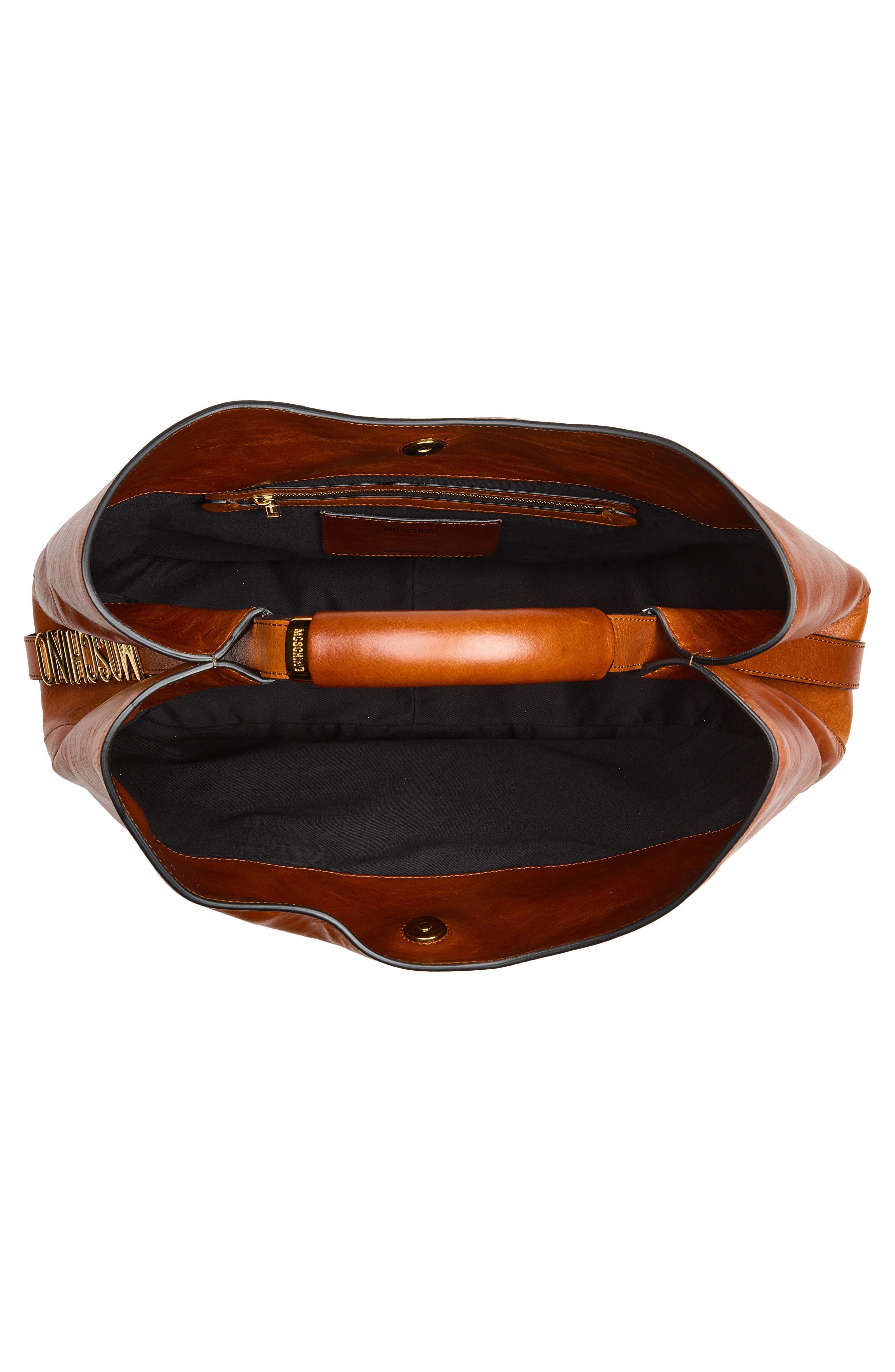 Moschino Handle Me Leather Hobo Bag, Alternate, color, Hide 20A Od9