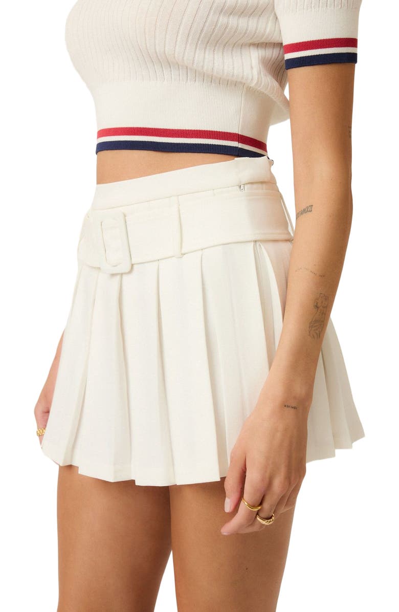 Goldie Byrd Belted Pleated Skirt, Alternate, color, White